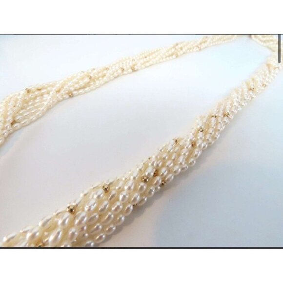 Freshwater Seed Pearl Multi Strand Necklace 10K Gold Clasp C Tanner Elegant Rope - Picture 8 of 9